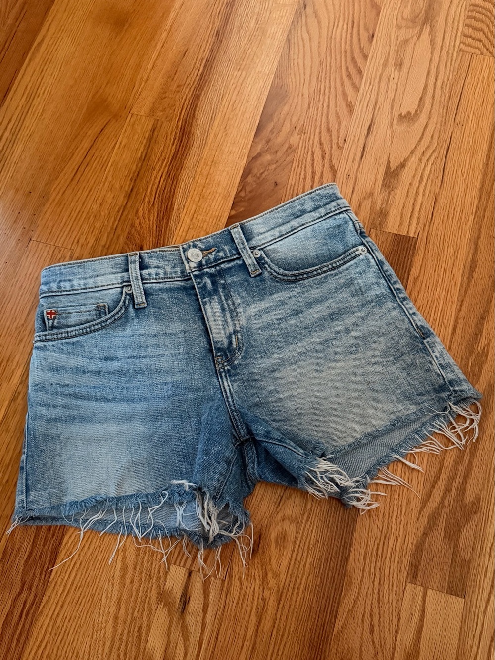 Hudson Jeans light blue washed denim shorts with contrast stitching